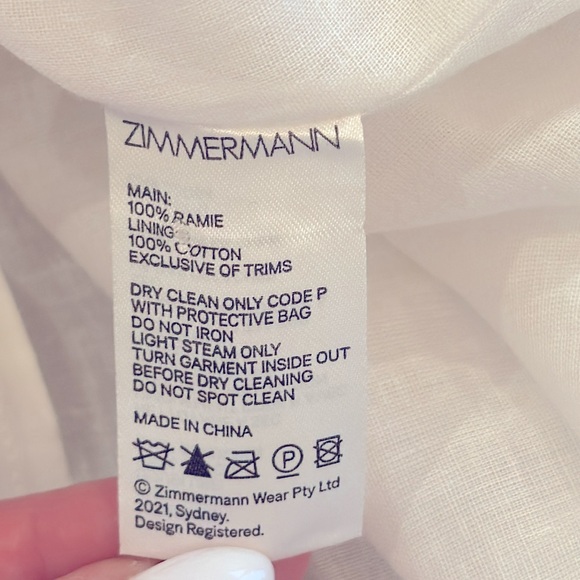 ZIMMERMANN Rosa White Embroidered Ramie Dress Zimmermann Size 0 - Picture 10 of 11